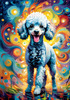 Expressive Poodle Art Print with Swirling Patterns in a Fantasy Landscape