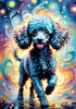 Expressive Poodle Art Print with Swirling Patterns in a Fantasy Landscape