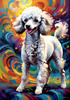 Expressive Poodle Art Print with Swirling Patterns in a Fantasy Landscape