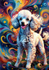Expressive Poodle Art Print with Swirling Patterns in a Fantasy Landscape