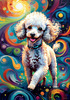 Expressive Poodle Art Print with Swirling Patterns in a Fantasy Landscape