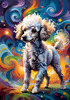 Expressive Poodle Art Print with Swirling Patterns in a Fantasy Landscape