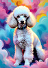 Expressive Poodle Art Print with Swirling Patterns in a Fantasy Landscape