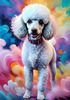 Expressive Poodle Art Print with Swirling Patterns in a Fantasy Landscape