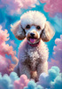 Expressive Poodle Art Print with Swirling Patterns in a Fantasy Landscape