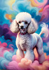 Expressive Poodle Art Print with Swirling Patterns in a Fantasy Landscape