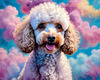 Expressive Poodle Art Print with Swirling Patterns in a Fantasy Landscape