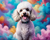 Expressive Poodle Art Print with Swirling Patterns in a Fantasy Landscape