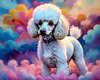 Expressive Poodle Art Print with Swirling Patterns in a Fantasy Landscape