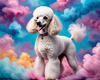 Expressive Poodle Art Print with Swirling Patterns in a Fantasy Landscape