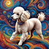 Expressive Poodle Art Print with Swirling Patterns in a Fantasy Landscape