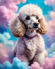 Expressive Poodle Art Print with Swirling Patterns in a Fantasy Landscape