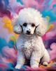 Expressive Poodle Art Print with Swirling Patterns in a Fantasy Landscape