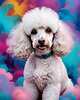 Expressive Poodle Art Print with Swirling Patterns in a Fantasy Landscape