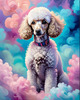 Expressive Poodle Art Print with Swirling Patterns in a Fantasy Landscape