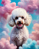 Expressive Poodle Art Print with Swirling Patterns in a Fantasy Landscape