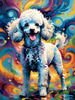 Expressive Poodle Art Print with Swirling Patterns in a Fantasy Landscape