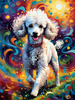 Expressive Poodle Art Print with Swirling Patterns in a Fantasy Landscape