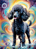 Expressive Poodle Art Print with Swirling Patterns in a Fantasy Landscape