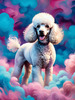 Expressive Poodle Art Print with Swirling Patterns in a Fantasy Landscape
