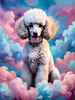Expressive Poodle Art Print with Swirling Patterns in a Fantasy Landscape