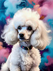 Expressive Poodle Art Print with Swirling Patterns in a Fantasy Landscape