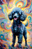 Expressive Poodle Art Print with Swirling Patterns in a Fantasy Landscape