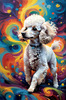Expressive Poodle Art Print with Swirling Patterns in a Fantasy Landscape
