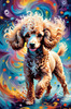 Expressive Poodle Art Print with Swirling Patterns in a Fantasy Landscape