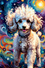 Expressive Poodle Art Print with Swirling Patterns in a Fantasy Landscape