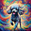 Expressive Poodle Art Print with Swirling Patterns in a Fantasy Landscape