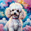 Expressive Poodle Art Print with Swirling Patterns in a Fantasy Landscape
