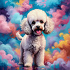 Expressive Poodle Art Print with Swirling Patterns in a Fantasy Landscape