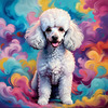 Expressive Poodle Art Print with Swirling Patterns in a Fantasy Landscape