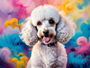 Expressive Poodle Art Print with Swirling Patterns in a Fantasy Landscape