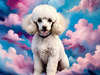 Expressive Poodle Art Print with Swirling Patterns in a Fantasy Landscape