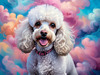 Expressive Poodle Art Print with Swirling Patterns in a Fantasy Landscape