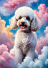 Expressive Poodle Art Print with Swirling Patterns in a Fantasy Landscape