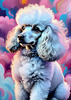 Expressive Poodle Art Print with Swirling Patterns in a Fantasy Landscape