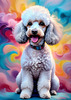 Expressive Poodle Art Print with Swirling Patterns in a Fantasy Landscape