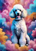 Expressive Poodle Art Print with Swirling Patterns in a Fantasy Landscape