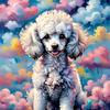Expressive Poodle Art Print with Swirling Patterns in a Fantasy Landscape
