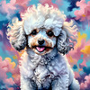 Expressive Poodle Art Print with Swirling Patterns in a Fantasy Landscape