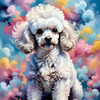 Expressive Poodle Art Print with Swirling Patterns in a Fantasy Landscape