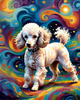 Expressive Poodle Art Print with Swirling Patterns in a Fantasy Landscape