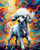 Expressive Poodle Art Print with Swirling Patterns in a Fantasy Landscape