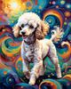 Expressive Poodle Art Print with Swirling Patterns in a Fantasy Landscape