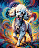 Expressive Poodle Art Print with Swirling Patterns in a Fantasy Landscape