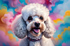 Expressive Poodle Art Print with Swirling Patterns in a Fantasy Landscape