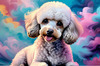 Expressive Poodle Art Print with Swirling Patterns in a Fantasy Landscape